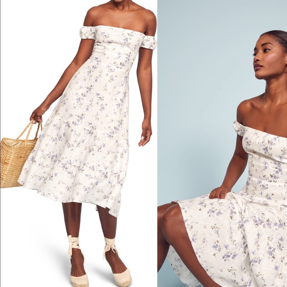 Reformation Toulouse off the shoulder for & flare dress